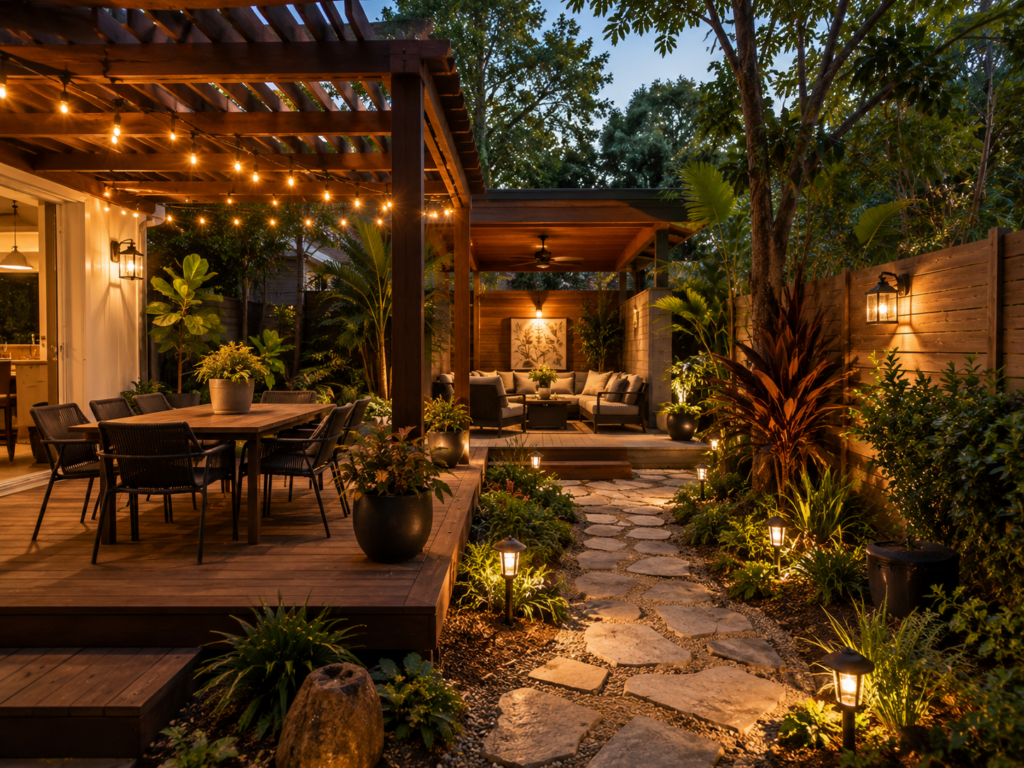 Shade, Lighting, and Greenery: The Outdoor Design Trio