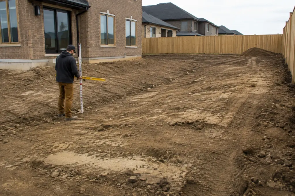 Uneven backyard grading before construction