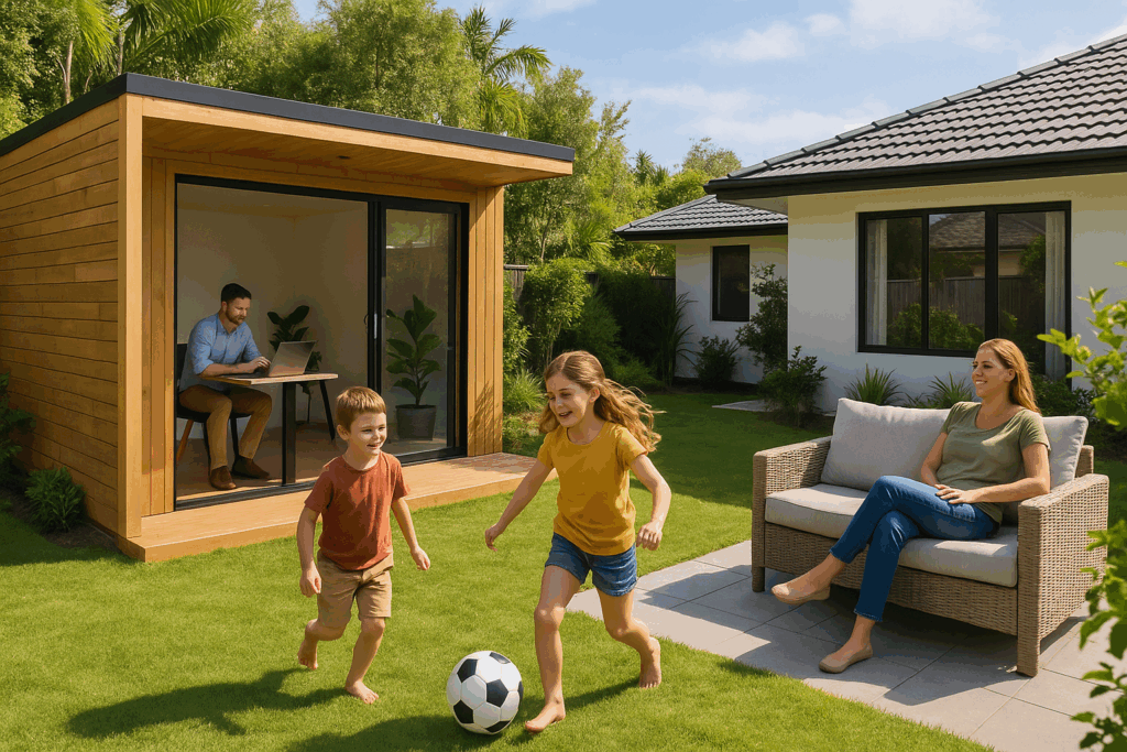 Family enjoying multi-use backyard in Brisbane