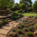 Natural stone path with timber deck