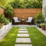 Small backyard with simple layout and compact seating area