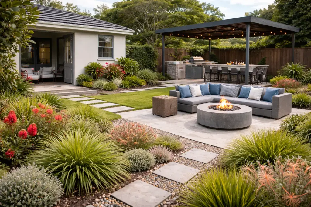 Low maintenance garden beds in the backyard