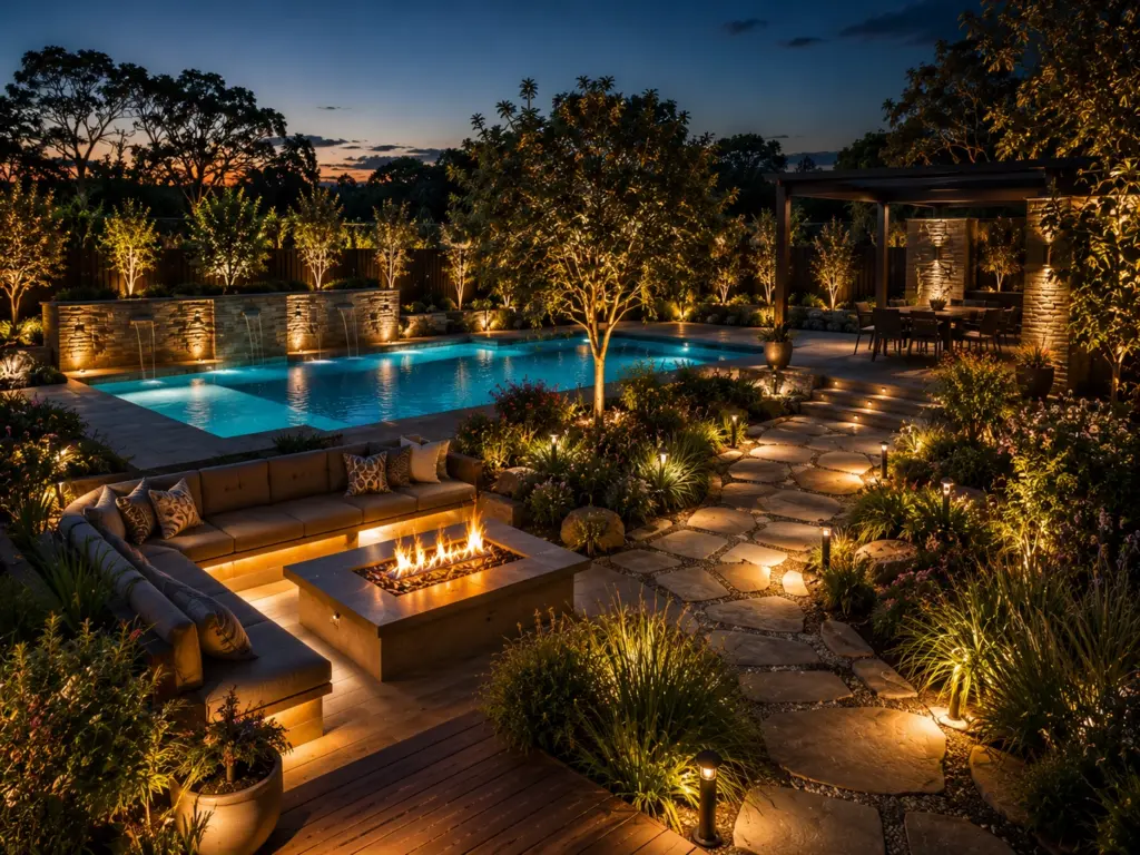 How Lighting Connects Your Pool, Fire Feature, and Garden